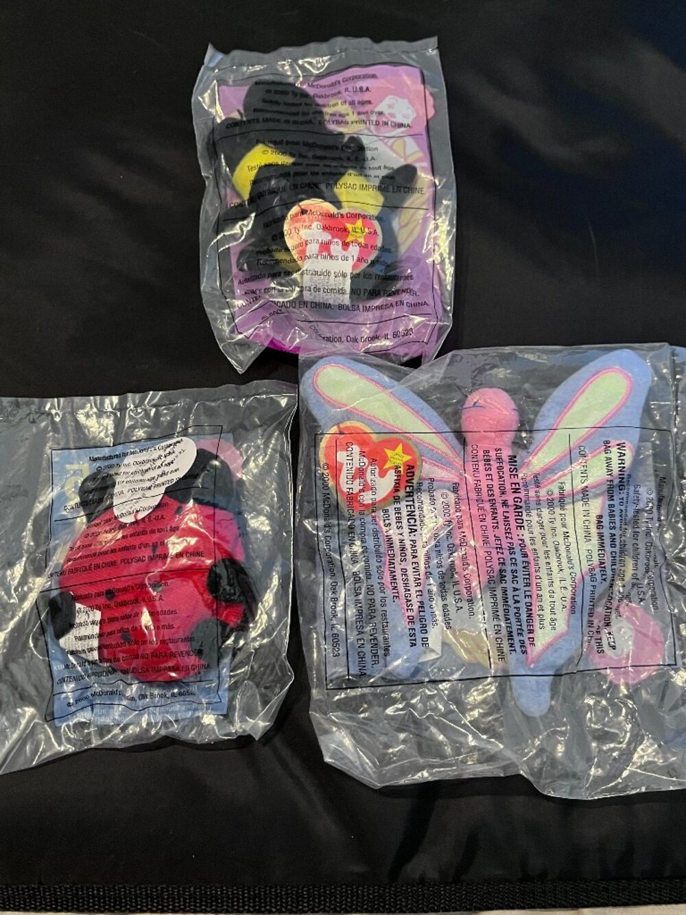 McDonald's (2000) Ty Beanie Babies Bee Ladybug Butterfly Lot of 3 New Sealed